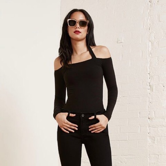 black long sleeve halter top